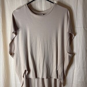 Relaxed Short-Sleeve Crewneck Top in Light Beige